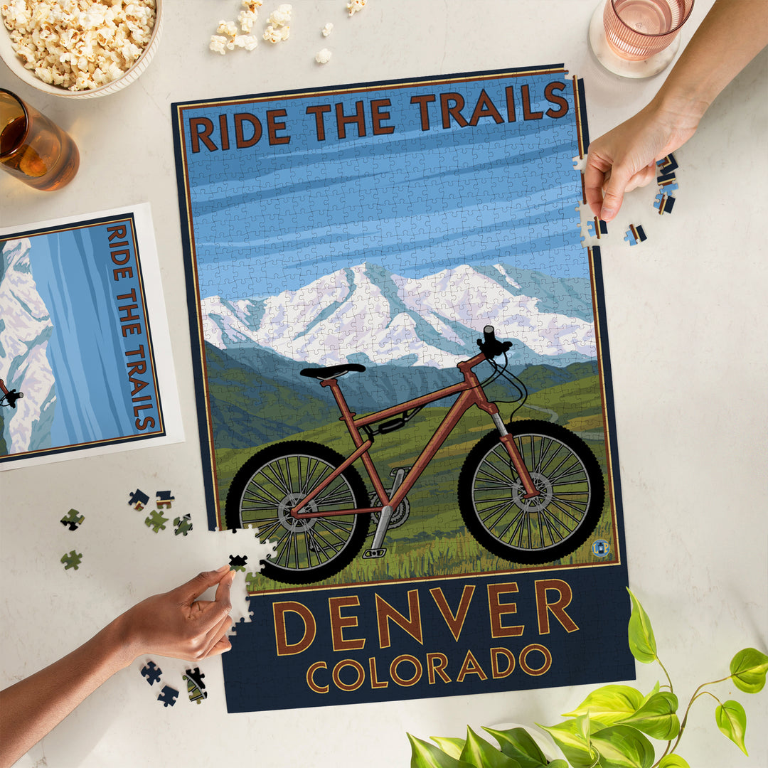 Denver, Colorado, Mountain Bike Scene, Jigsaw Puzzle Puzzle Lantern Press 