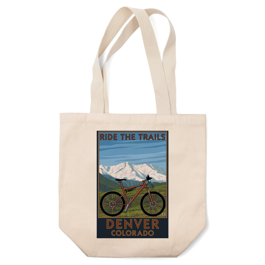 Denver, Colorado, Mountain Bike Scene, Lantern Press Artwork, Tote Bag Totes Lantern Press 