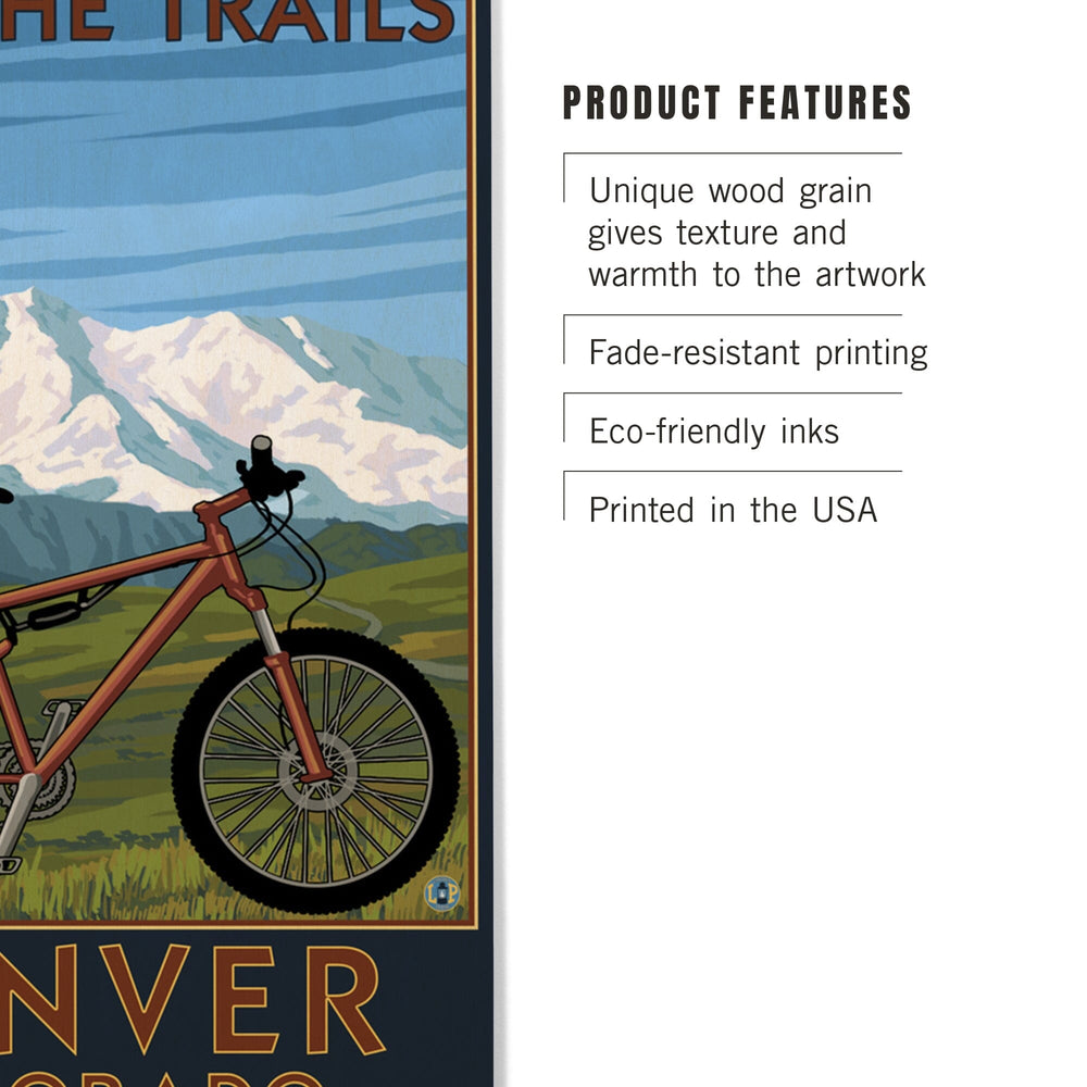 Denver, Colorado, Mountain Bike Scene, Lantern Press Artwork, Wood Signs and Postcards Wood Lantern Press 
