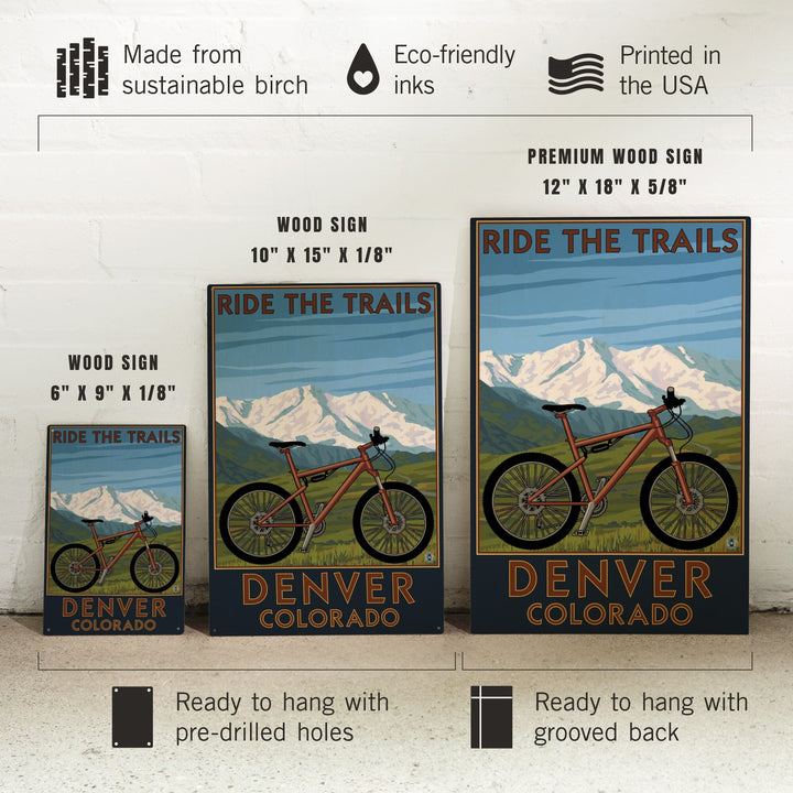 Denver, Colorado, Mountain Bike Scene, Lantern Press Artwork, Wood Signs and Postcards Wood Lantern Press 