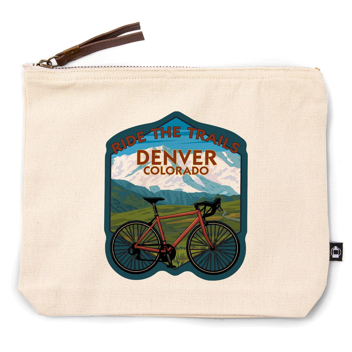 Denver, Colorado, Mountain Bike Scene,, Organic Cotton Zipper Pouch, Go Bag Go Bag Lantern Press 