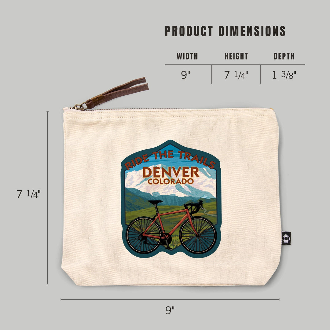 Denver, Colorado, Mountain Bike Scene,, Organic Cotton Zipper Pouch, Go Bag Go Bag Lantern Press 