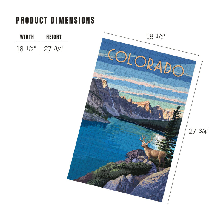 Denver, Colorado, Mountains With Elk at River, Jigsaw Puzzle Puzzle Lantern Press 