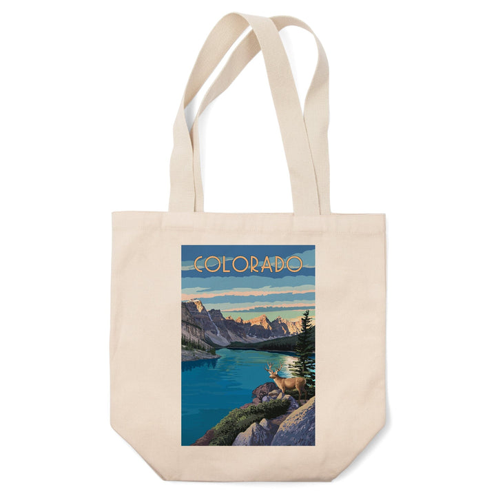 Denver, Colorado, Mountains With Elk at River, Tote Bag Totes Lantern Press 