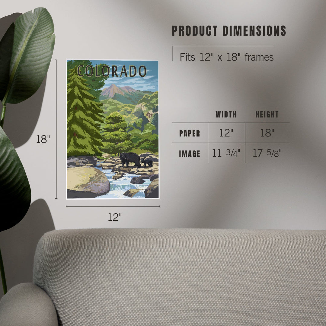 Denver, Colorado, Painterly, Bear at River, Art & Giclee Prints Art Lantern Press 
