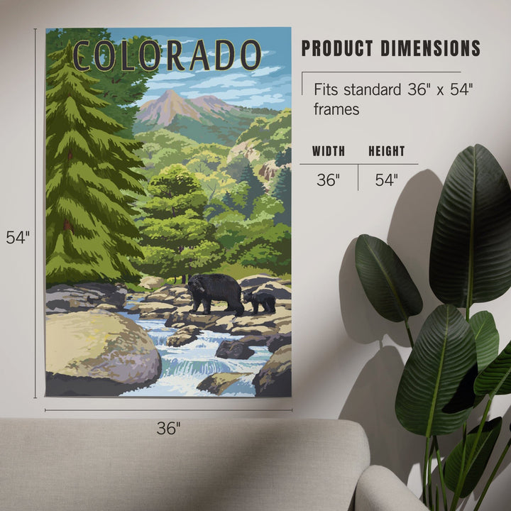 Denver, Colorado, Painterly, Bear at River, Art & Giclee Prints Art Lantern Press 
