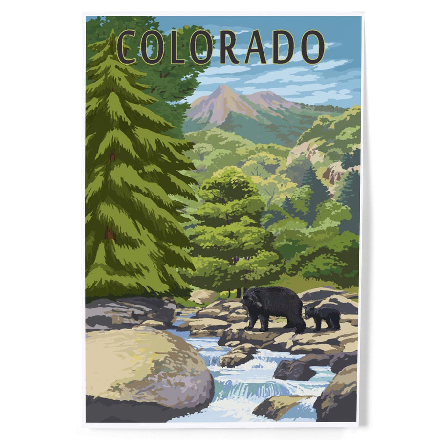 Denver, Colorado, Painterly, Bear at River, Art & Giclee Prints Art Lantern Press 