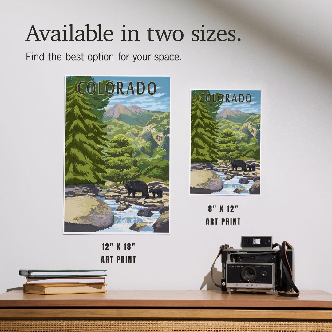 Denver, Colorado, Painterly, Bear at River, Art & Giclee Prints Art Lantern Press 
