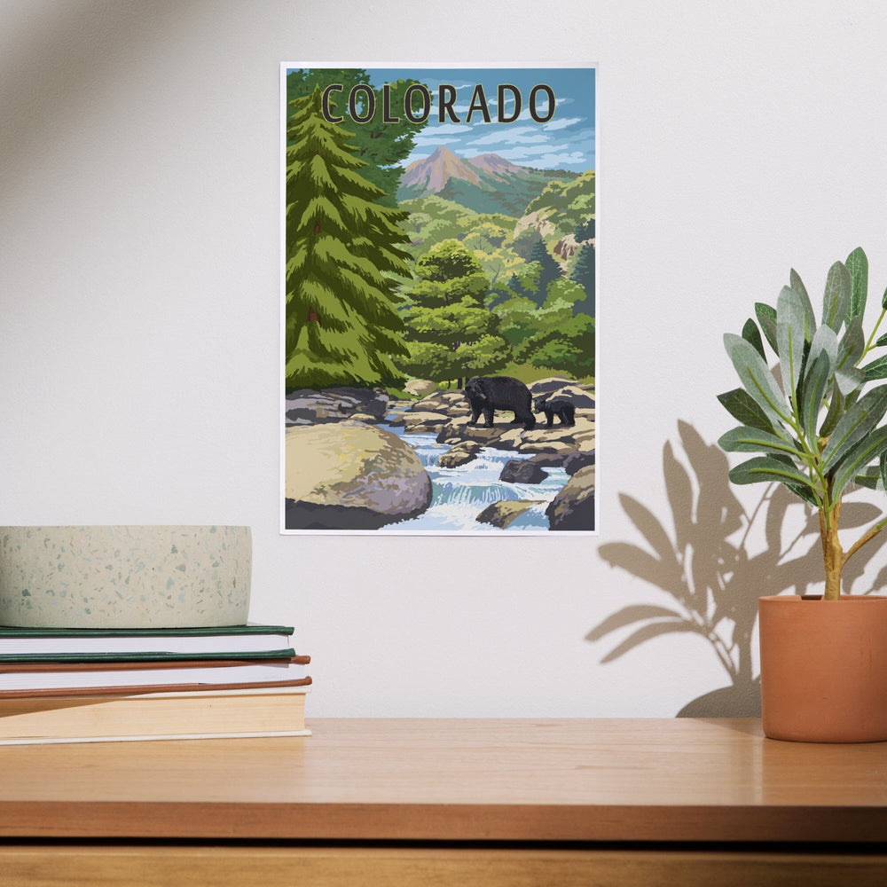 Denver, Colorado, Painterly, Bear at River, Art & Giclee Prints Art Lantern Press 