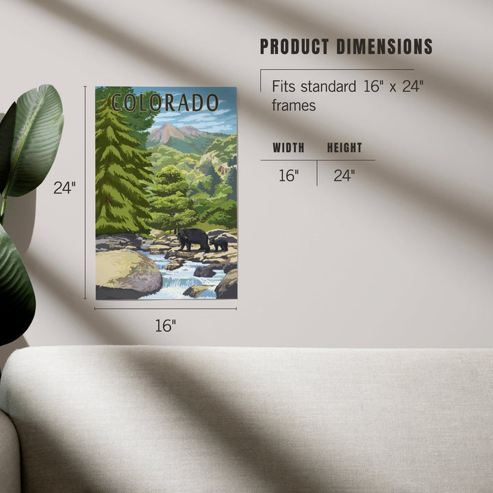 Denver, Colorado, Painterly, Bear at River, Art & Giclee Prints Art Lantern Press 