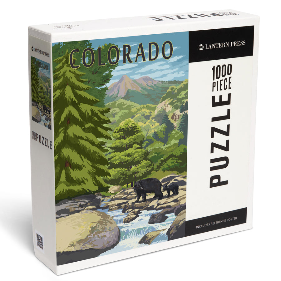 Denver, Colorado, Painterly, Bear at River, Jigsaw Puzzle Puzzle Lantern Press 