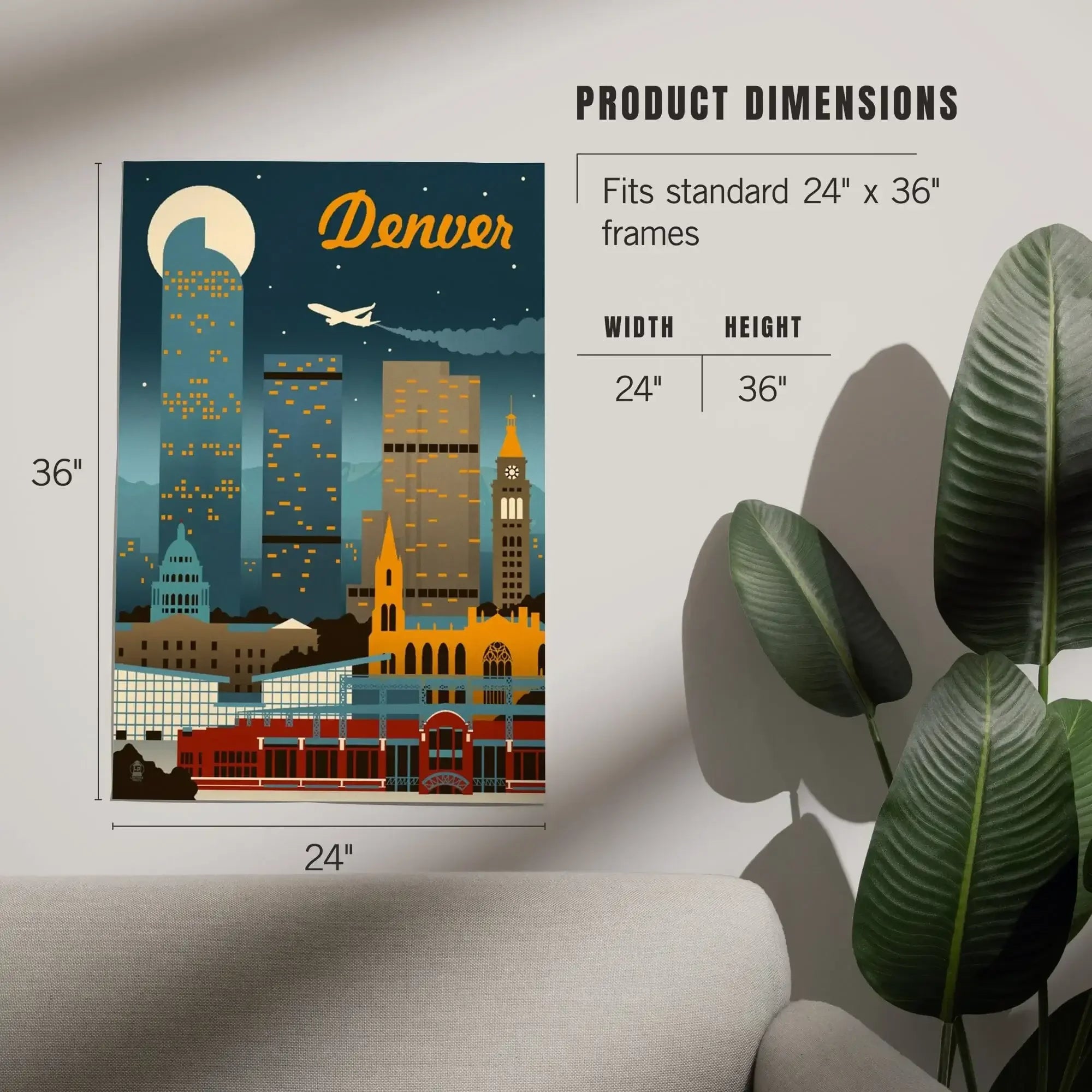 Denver, Colorado, Retro Skyline Classic Series art prints, metal