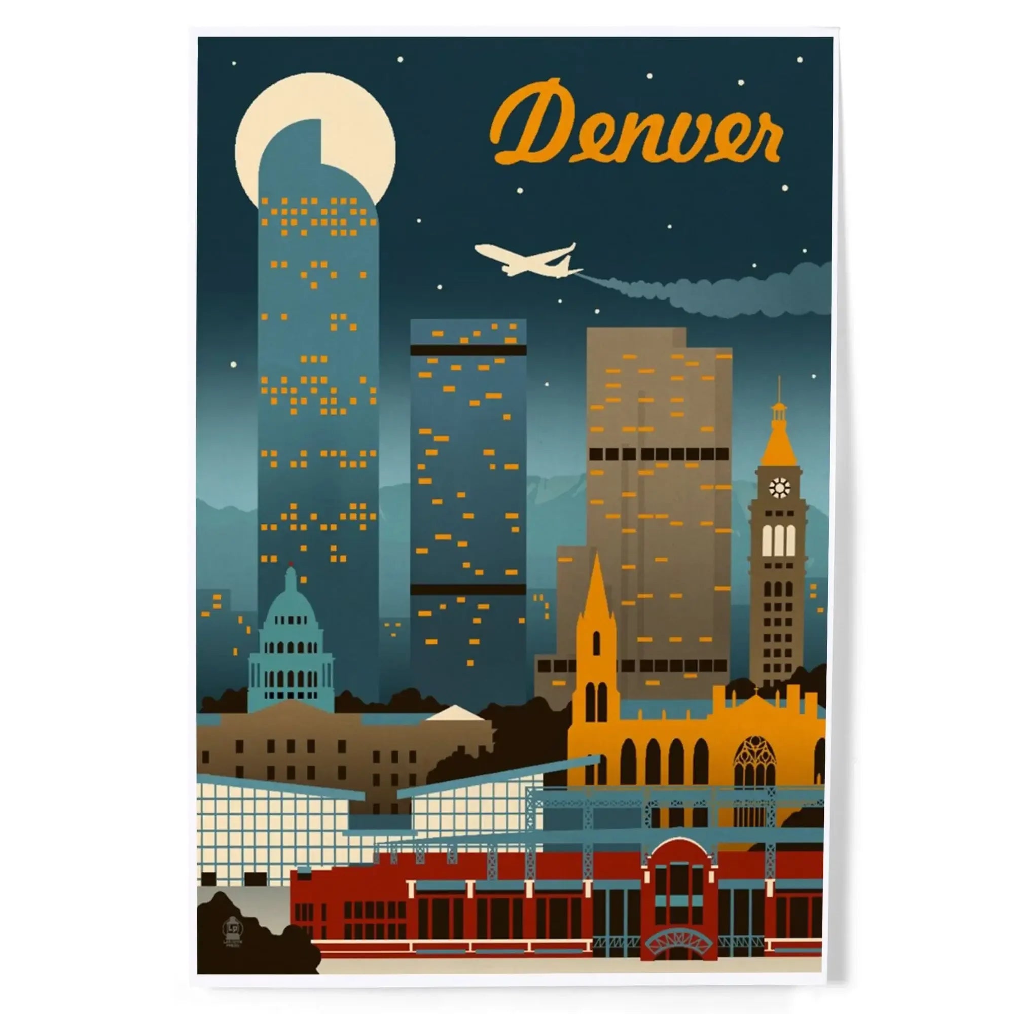 Denver, Colorado, Retro Skyline Classic Series art prints, metal