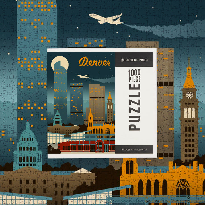Denver, Colorado, Retro Skyline Classic Series, Jigsaw Puzzle Puzzle Lantern Press 