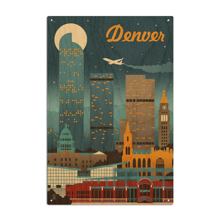 Denver, Colorado, Retro Skyline Classic Series, Wood Signs and Postcards - Lantern Press