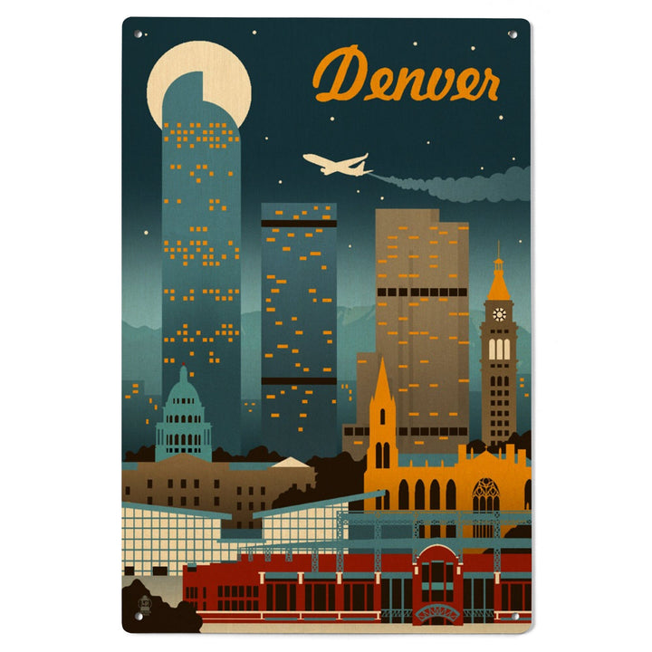 Denver, Colorado, Retro Skyline Classic Series, Wood Signs and Postcards - Lantern Press