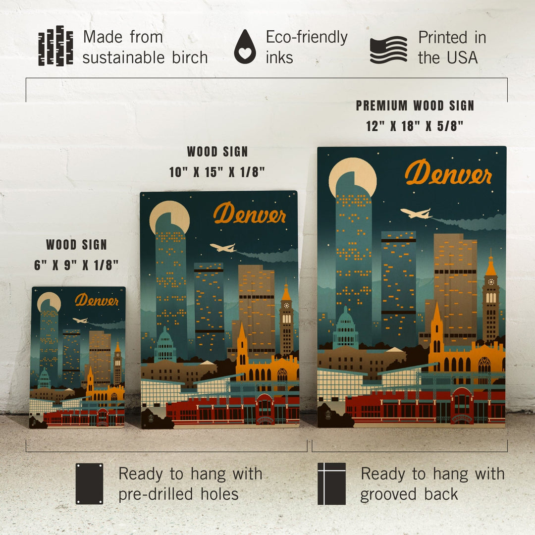 Denver, Colorado, Retro Skyline Classic Series, Wood Signs and Postcards - Lantern Press