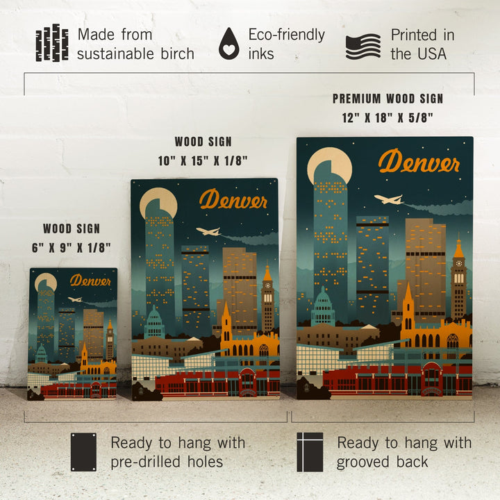 Denver, Colorado, Retro Skyline Classic Series, Wood Signs and Postcards - Lantern Press