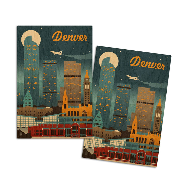 Denver, Colorado, Retro Skyline Classic Series, Wood Signs and Postcards - Lantern Press