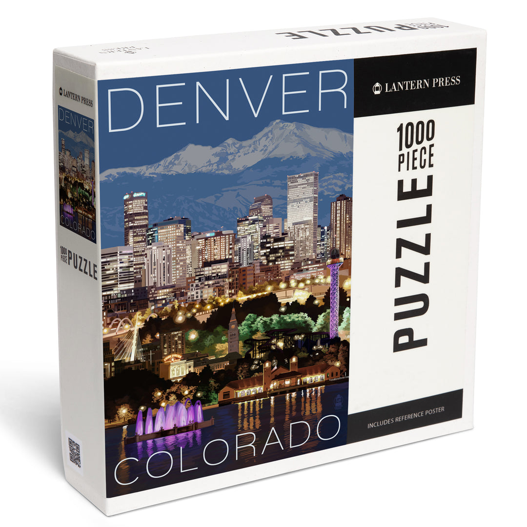 Denver, Colorado, Skyline at Night, Jigsaw Puzzle Puzzle Lantern Press 