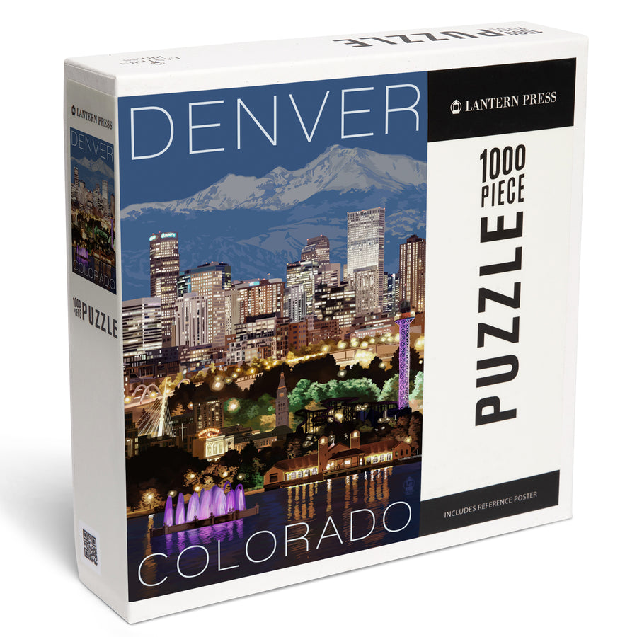 Denver, Colorado, Skyline at Night, Jigsaw Puzzle Puzzle Lantern Press 