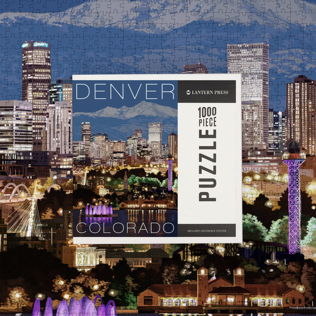 Denver, Colorado, Skyline at Night, Jigsaw Puzzle Puzzle Lantern Press 