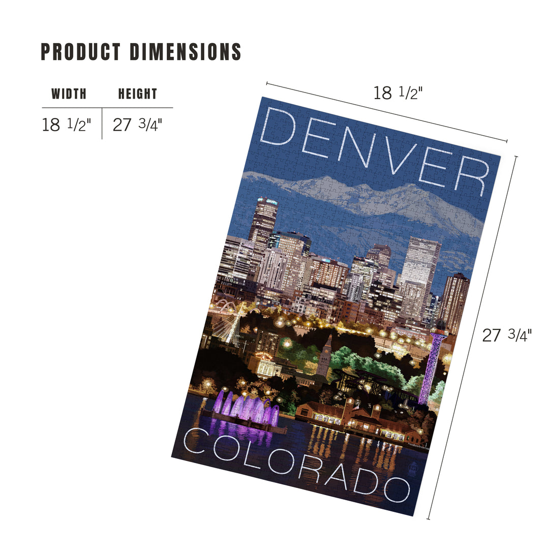 Denver, Colorado, Skyline at Night, Jigsaw Puzzle Puzzle Lantern Press 