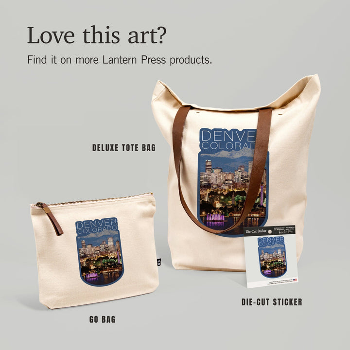Denver, Colorado, Skyline at Night,, Organic Cotton Zipper Pouch, Go Bag Go Bag Lantern Press 