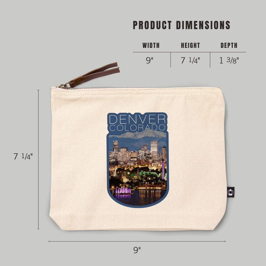 Denver, Colorado, Skyline at Night,, Organic Cotton Zipper Pouch, Go Bag Go Bag Lantern Press 