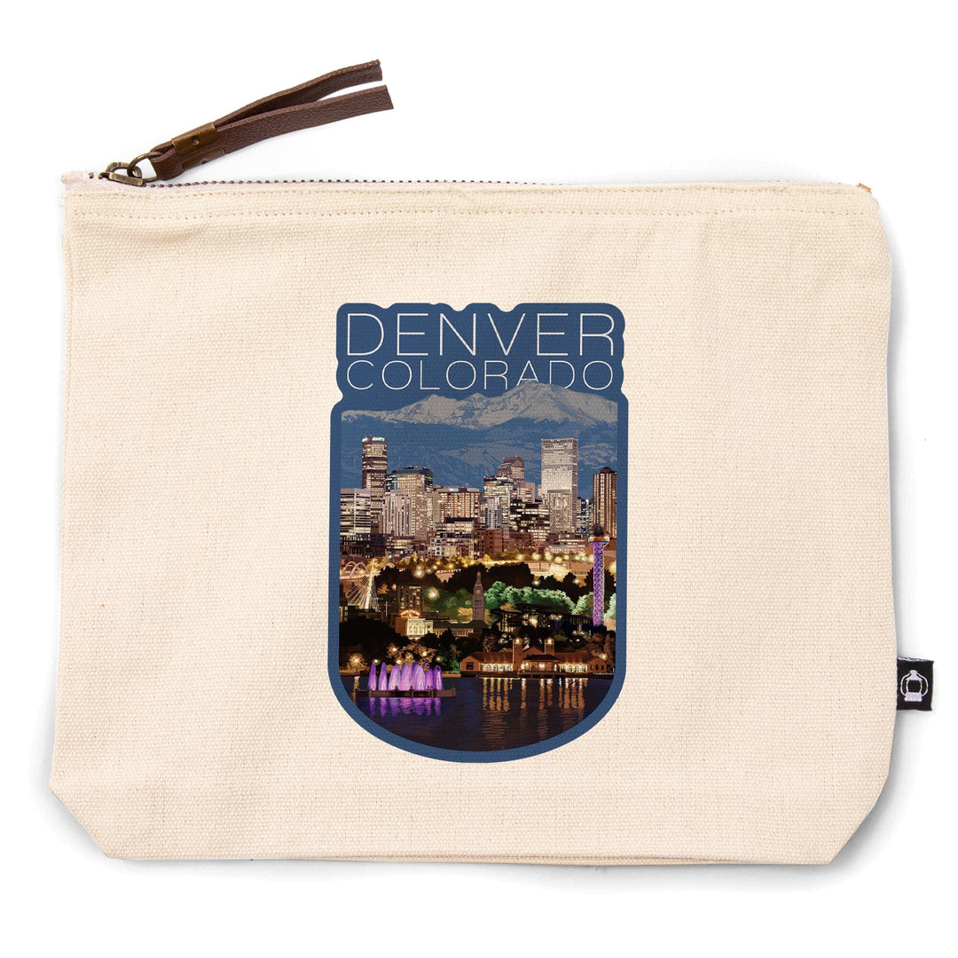 Denver, Colorado, Skyline at Night,, Organic Cotton Zipper Pouch, Go Bag Go Bag Lantern Press 