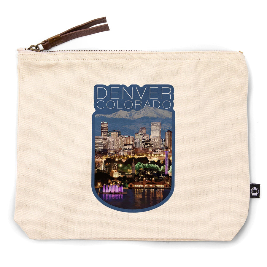 Denver, Colorado, Skyline at Night,, Organic Cotton Zipper Pouch, Go Bag Go Bag Lantern Press 