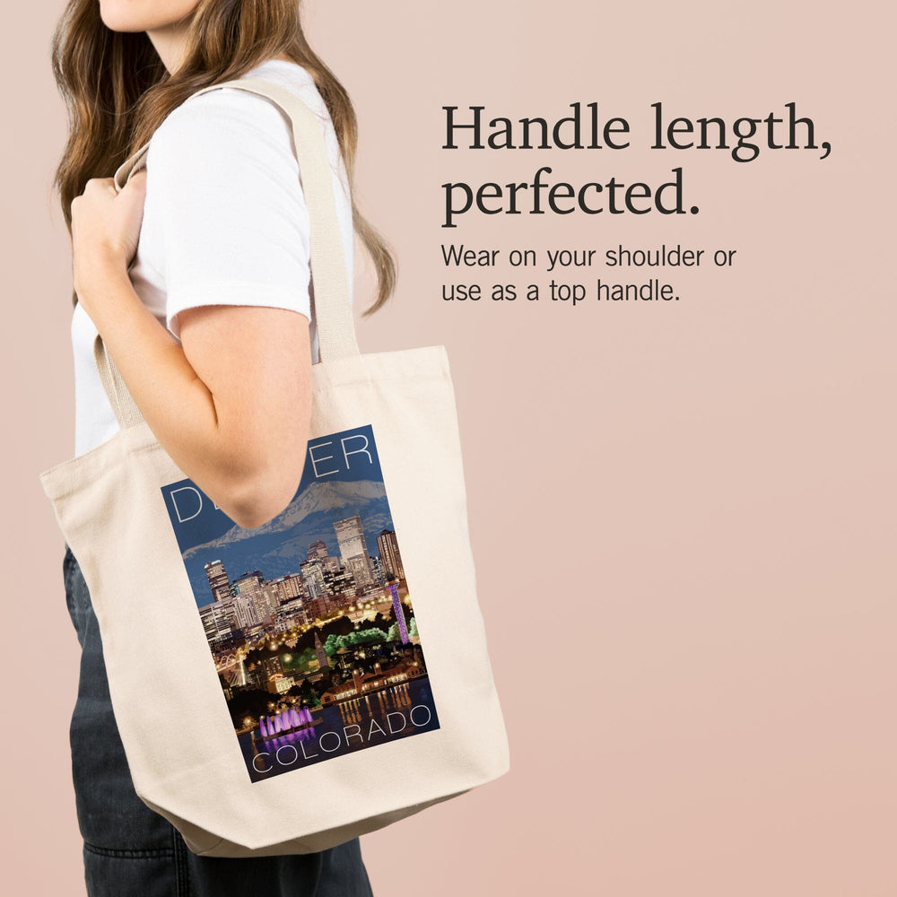 Denver, Colorado, Skyline at Night, Tote Bag Totes Lantern Press 