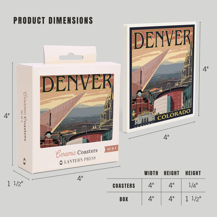 Denver, Colorado, Skyline View, Coasters Coasters Lantern Press 