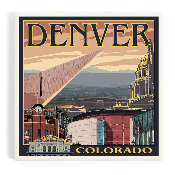 Denver, Colorado, Skyline View, Coasters Coasters Lantern Press Coaster 