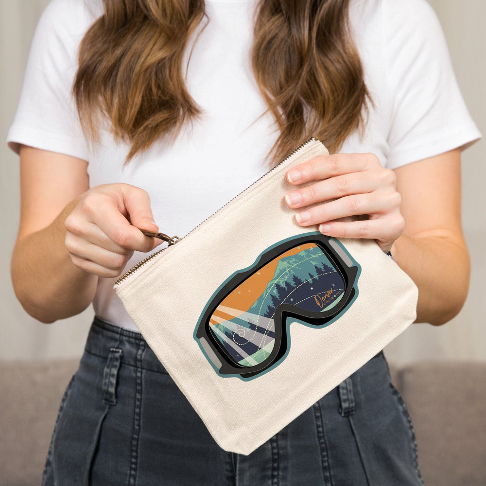 Denver, Colorado, Snow Goggles,, Organic Cotton Zipper Pouch, Go Bag Go Bag Lantern Press 
