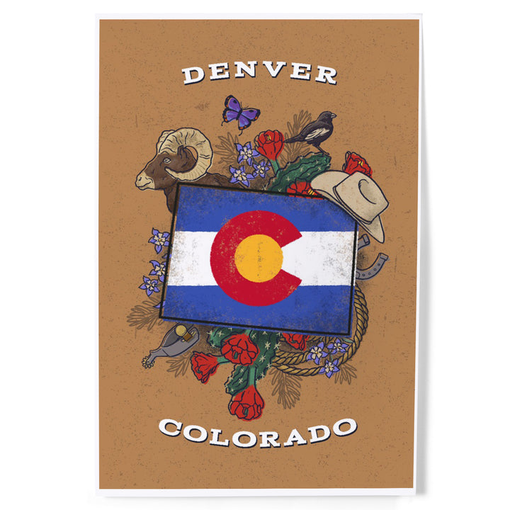 Denver, Colorado, State Treasure Trove, State Series, Art & Giclee Prints Art Lantern Press 12 x 18 Art Print 