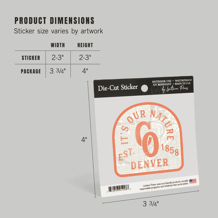 Denver, Colorado, Wayfinder Collection, City Map and Monogram, Contour, Vinyl Sticker Sticker Lantern Press 