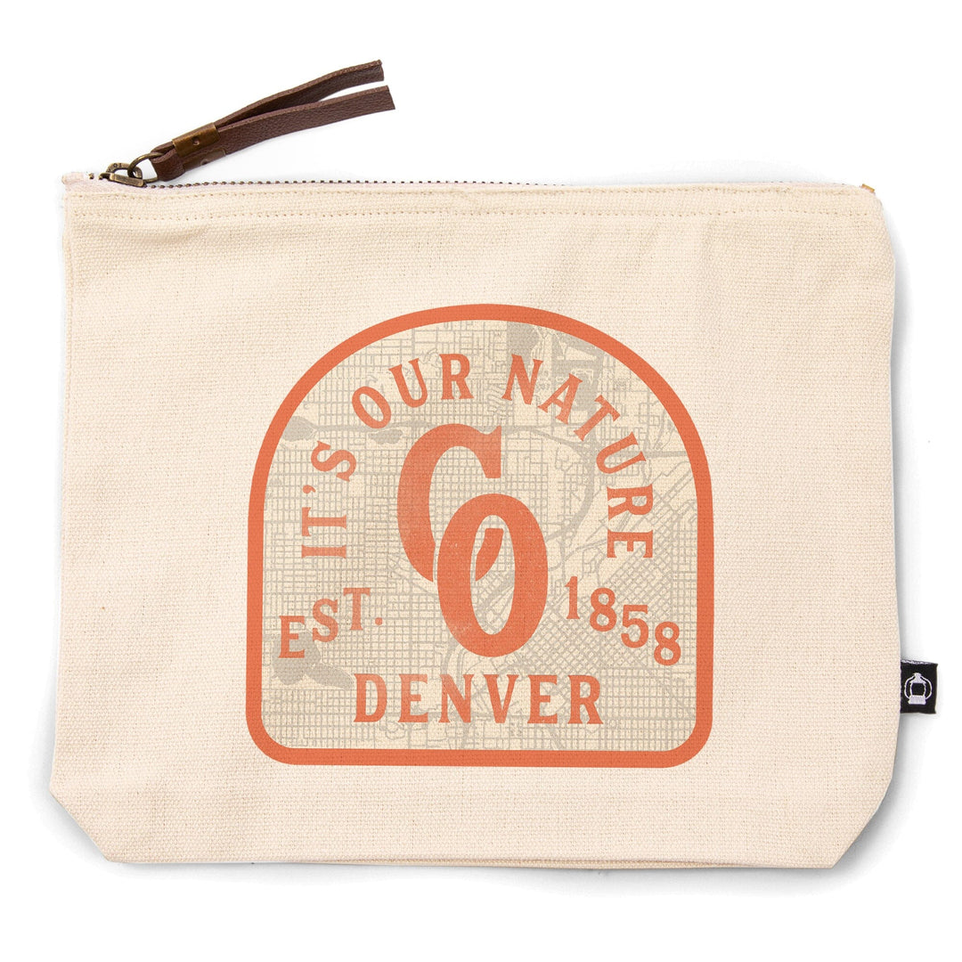Denver, Colorado, Wayfinder Collection, City Map and Monogram,, Organic Cotton Zipper Pouch, Go Bag Go Bag Lantern Press 