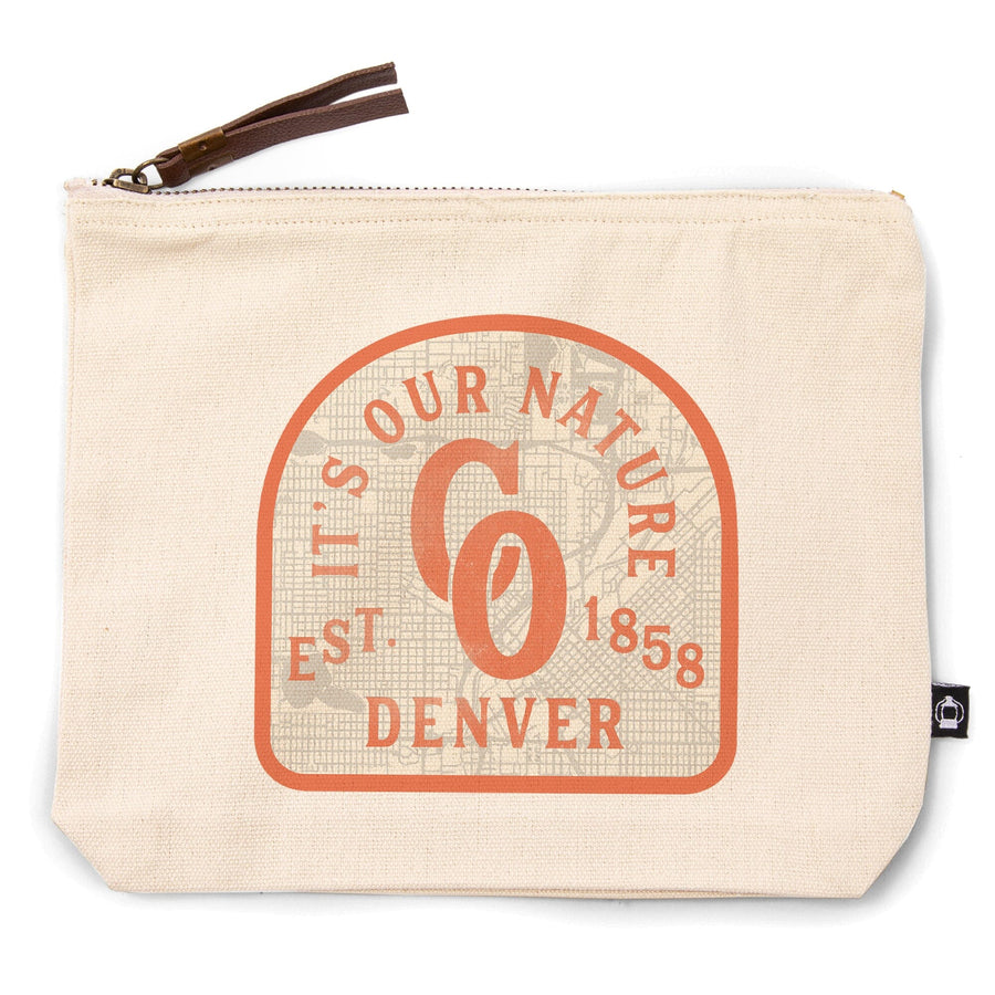 Denver, Colorado, Wayfinder Collection, City Map and Monogram,, Organic Cotton Zipper Pouch, Go Bag Go Bag Lantern Press 