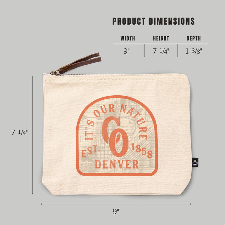Denver, Colorado, Wayfinder Collection, City Map and Monogram,, Organic Cotton Zipper Pouch, Go Bag Go Bag Lantern Press 