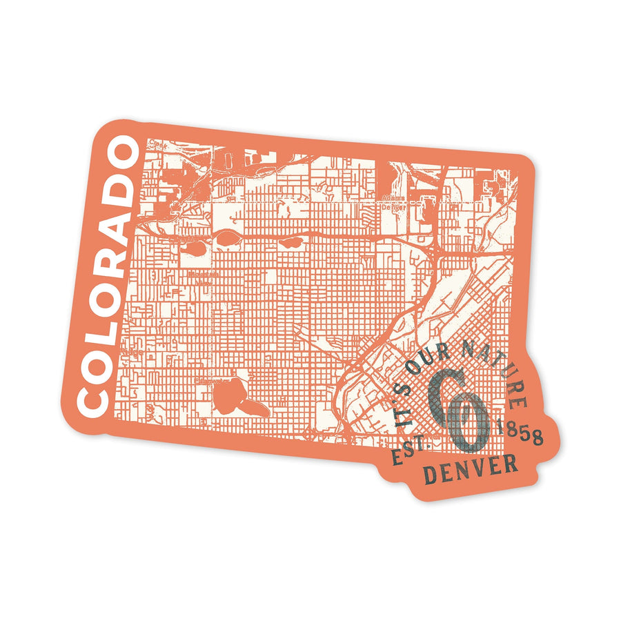 Denver, Colorado, Wayfinder Collection, State Shape Map, Contour, Vinyl Sticker Sticker Lantern Press 