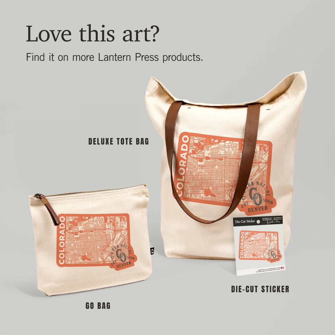 Denver, Colorado, Wayfinder Collection, State Shape Map,, Organic Cotton Zipper Pouch, Go Bag Go Bag Lantern Press 