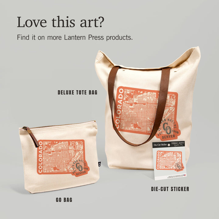 Denver, Colorado, Wayfinder Collection, State Shape Map,, Organic Cotton Zipper Pouch, Go Bag Go Bag Lantern Press 