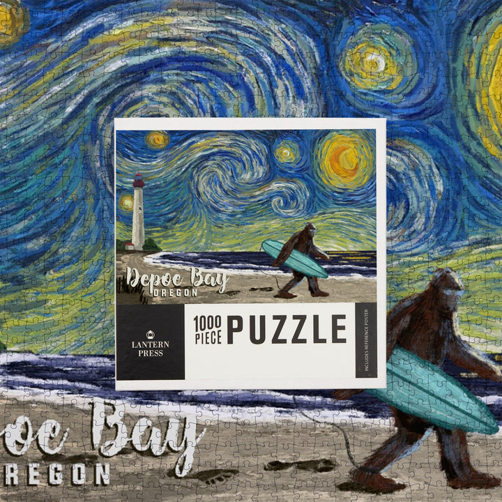 Depoe Bay, Oregon, Starry Night, Bigfoot on the Beach (lp_archive), Jigsaw Puzzle Puzzle Lantern Press 