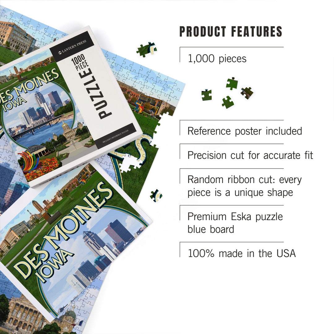 Des Moines, Iowa, Montage Scenes, Jigsaw Puzzle Puzzle Lantern Press 
