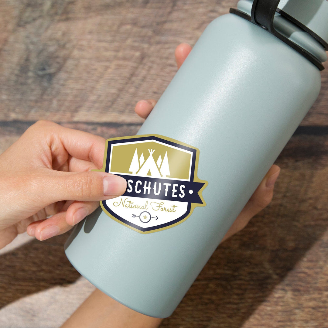 Deschutes National Forest, Oregon, Tent and Trees, Contour, Vinyl Sticker Sticker Lantern Press 