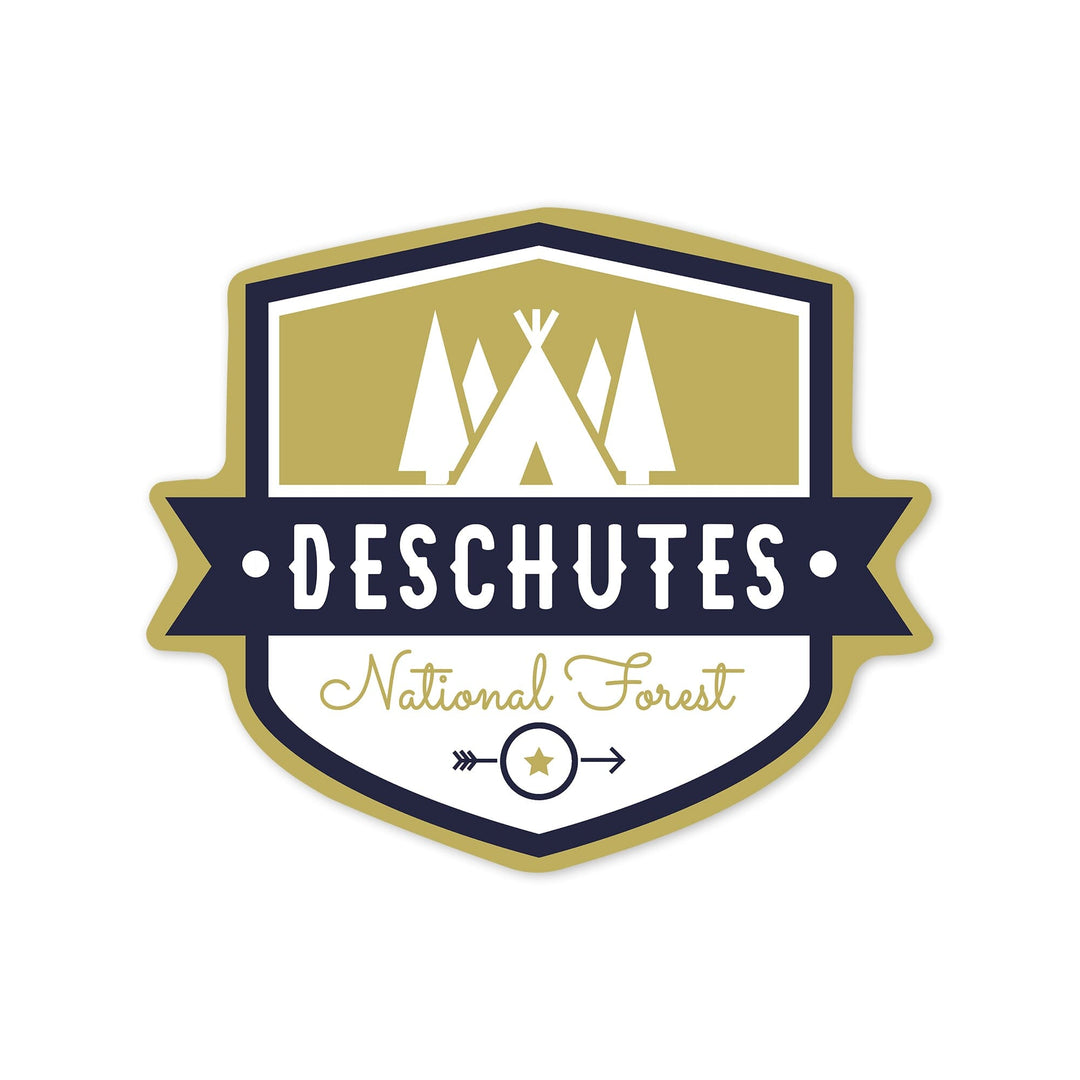 Deschutes National Forest, Oregon, Tent and Trees, Contour, Vinyl Sticker Sticker Lantern Press 