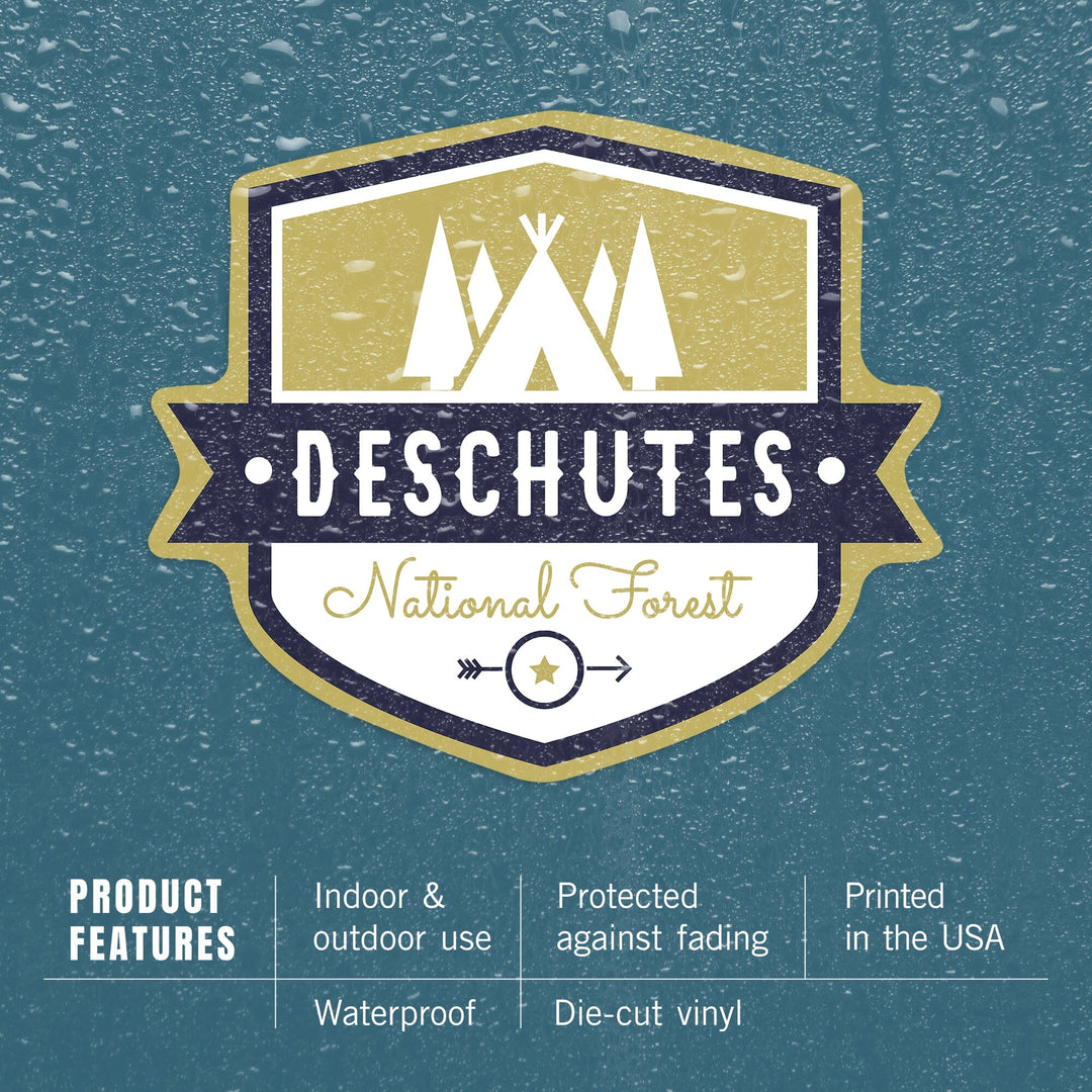 Deschutes National Forest, Oregon, Tent and Trees, Contour, Vinyl Sticker Sticker Lantern Press 