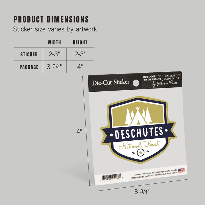 Deschutes National Forest, Oregon, Tent and Trees, Contour, Vinyl Sticker Sticker Lantern Press 