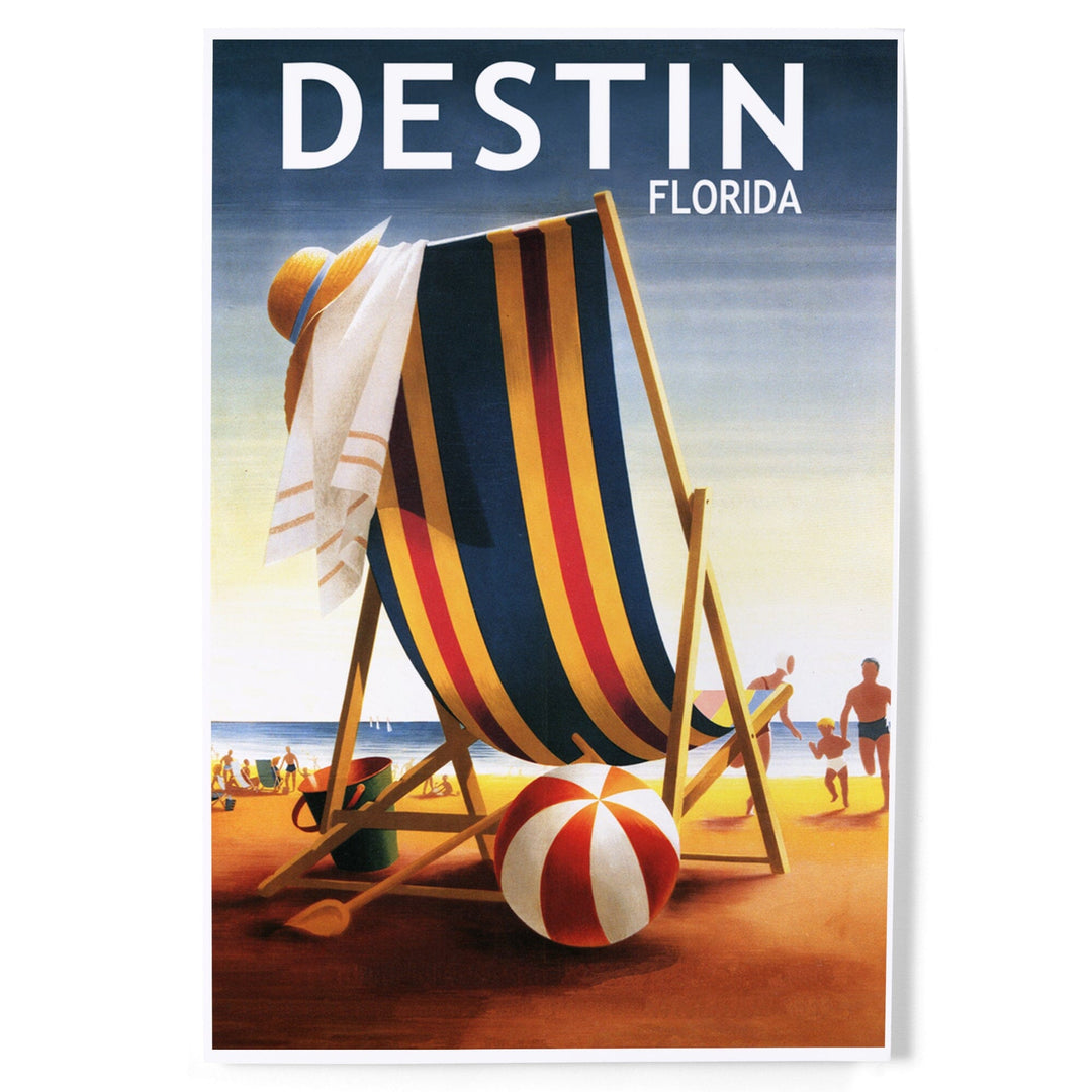 Destin, Florida, Beach Chair and Ball, Art & Giclee Prints Art Lantern Press 